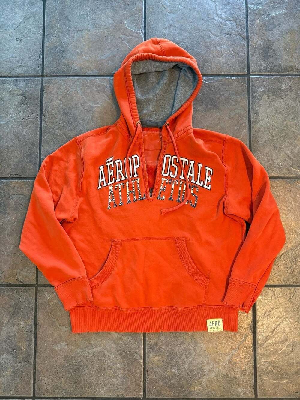 Vintage Aeropostale Athletics Distressed Quarter-Zip Orange Hoodie